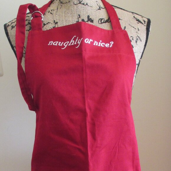 NWOT! Christmas Apron One Size Fits Most, Red w/Ornaments and Naughty or Nice? - Picture 1 of 7